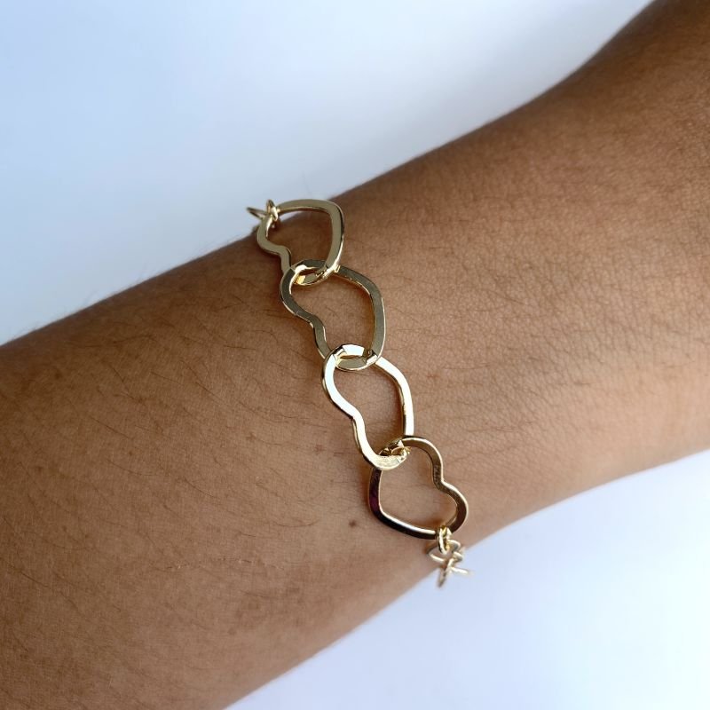 Pulseira folheado elos corações vazados