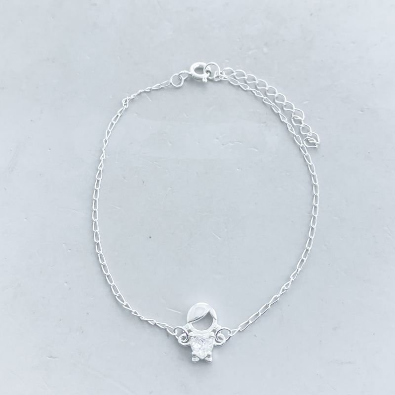 Pulseira Prata Elos Clássicos Menina Vazada com Pedra Coração