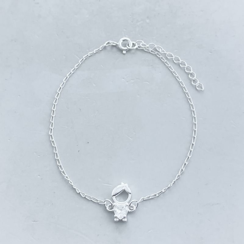 Pulseira Prata Elos Clássicos Menino Vazado com Pedra Coração