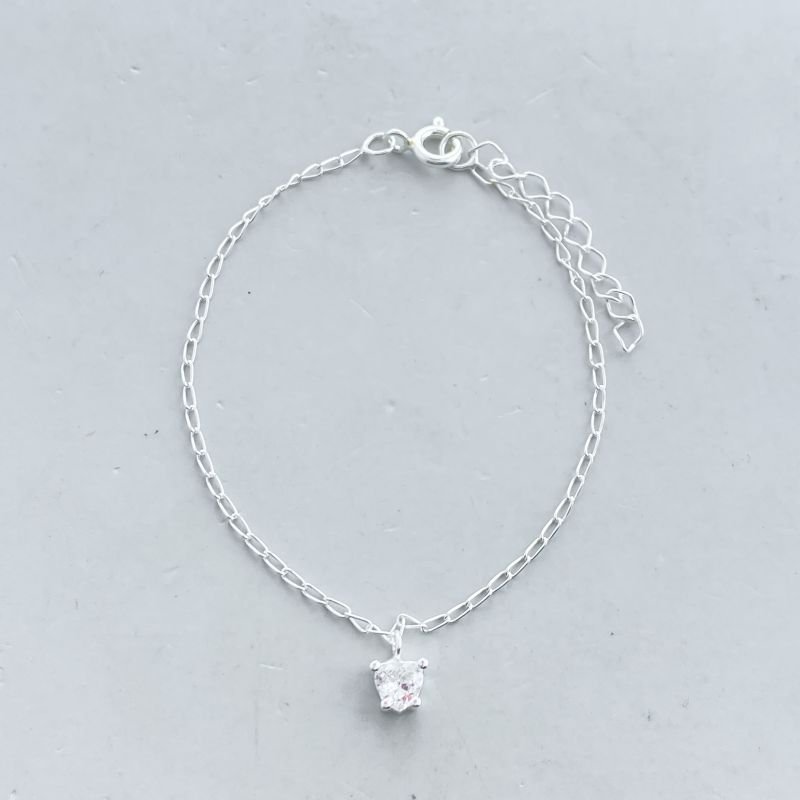 Pulseira Prata925 Coração Zircônia 4 Garras Pequeno Delicado