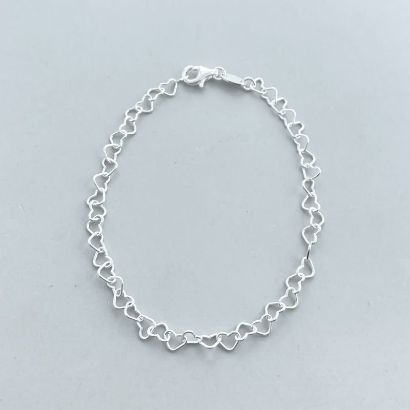Pulseira Prata925 Elos Corações Vazados Delicado