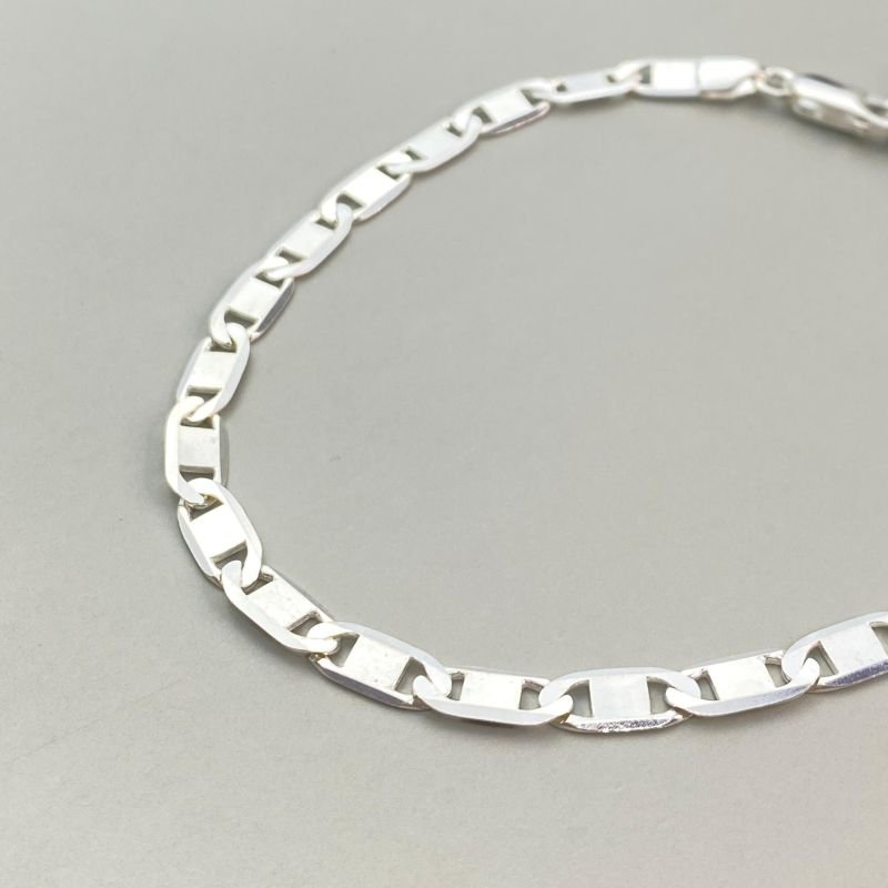 Pulseira Prata925 Elos Piastrine Grosso Fecho Mosquetão