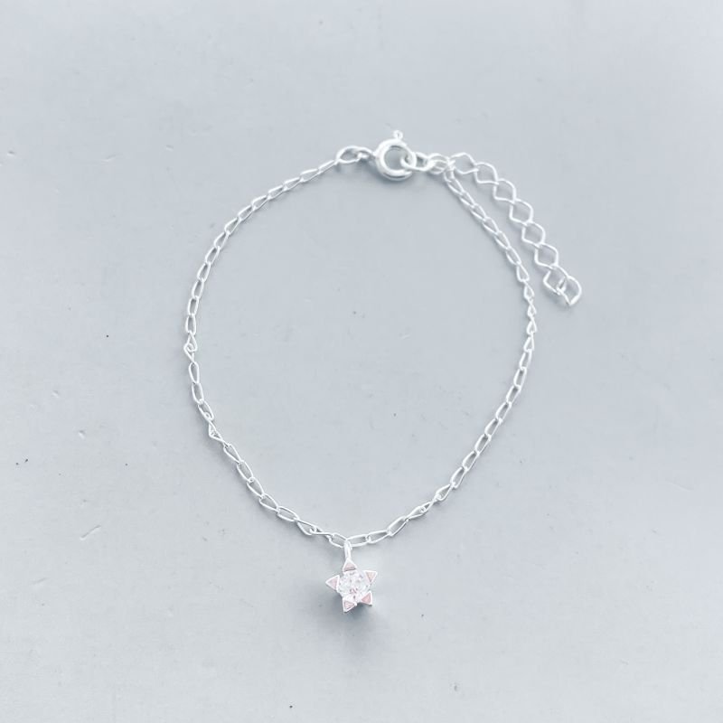 Pulseira Prata925 Estrela Pontas Lisas Meio Pedrinha