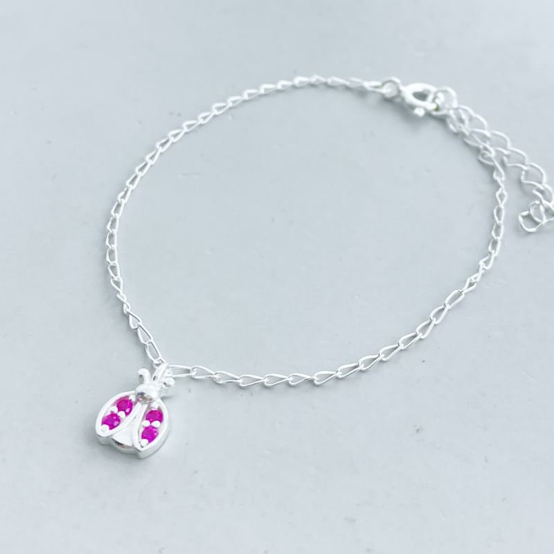 Pulseira Prata925 Joaninha com 4 Pedrinhas