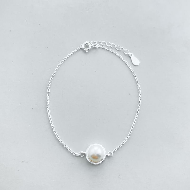 Pulseira Prata925 Meia Pérola Borda Craquelada