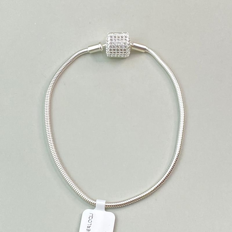 Pulseira Prata925 para Berloque Fecho Cravejado Zircônia