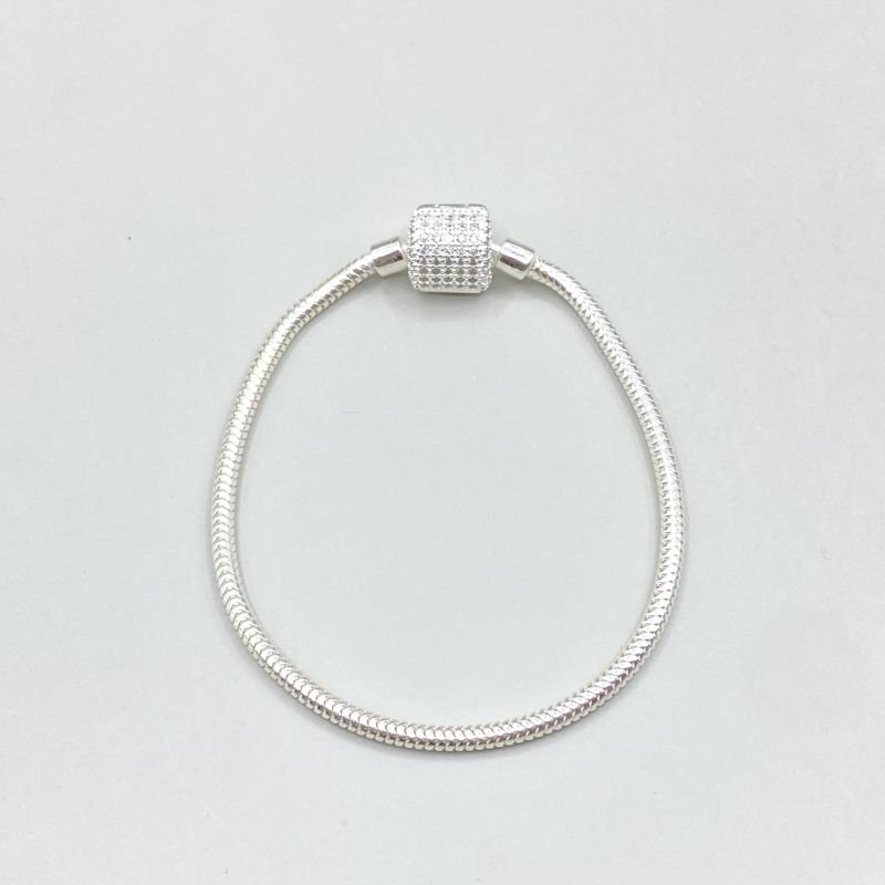 Pulseira Prata925 Para Berloque Vida Fecho Cravejado