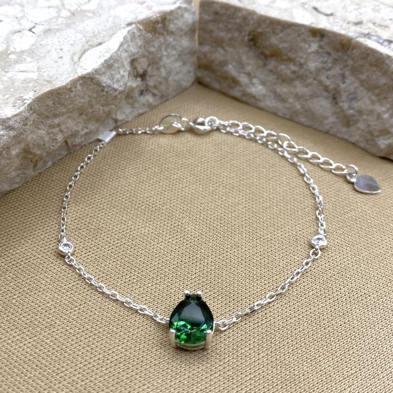 Pulseira Prata925 Pedra Gota com 2 Zircônias
