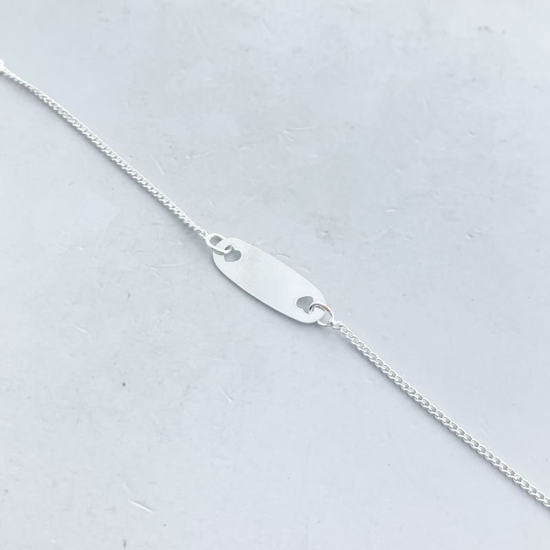 Pulseira Prata925 Plaquinha Oval Lisa 2 Coracoes