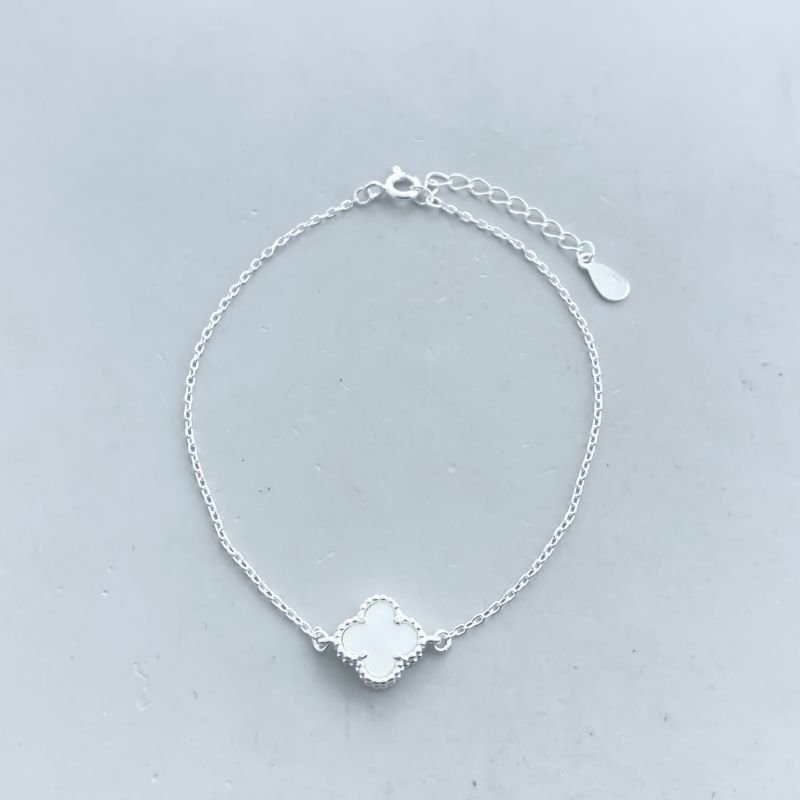 Pulseira Prata925 Trevo Menor Resinado Borda Bolinhas