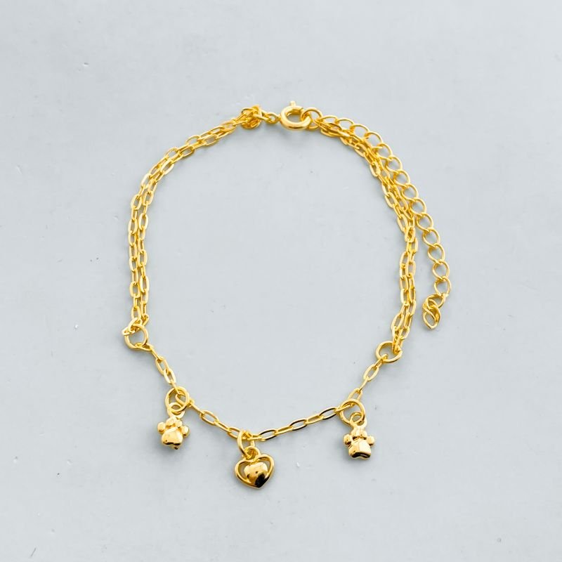 Pulseira Semijoia 2 Patinhas Coração Liso Delicada