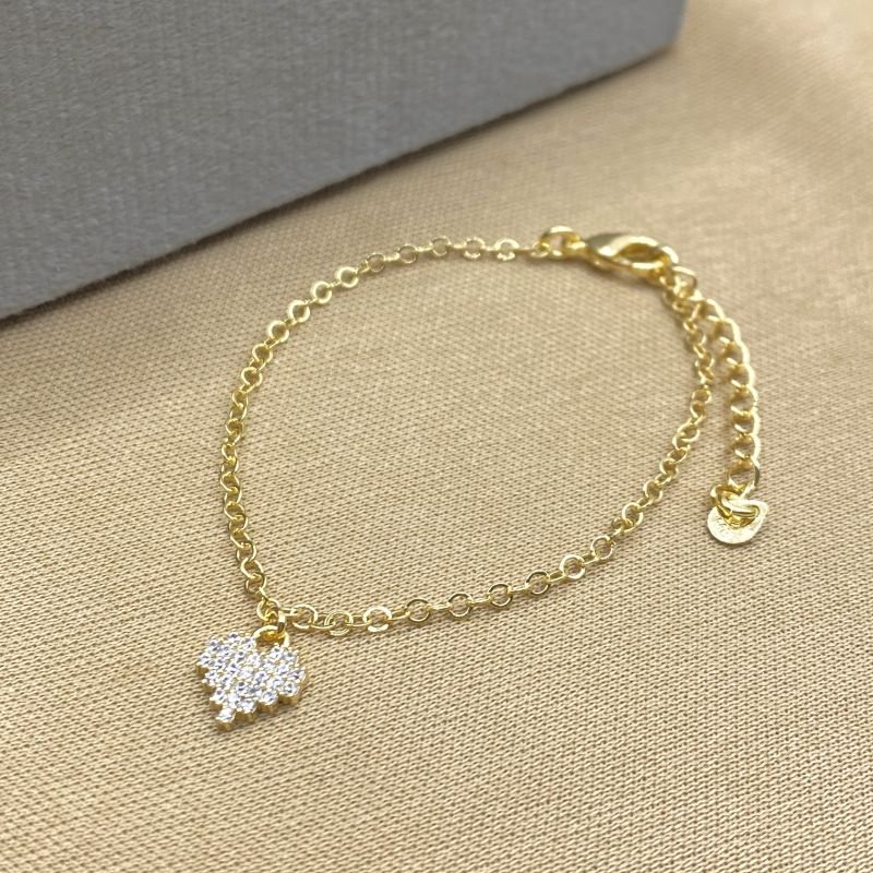 Pulseira Semijoia Coração Pedrinhas