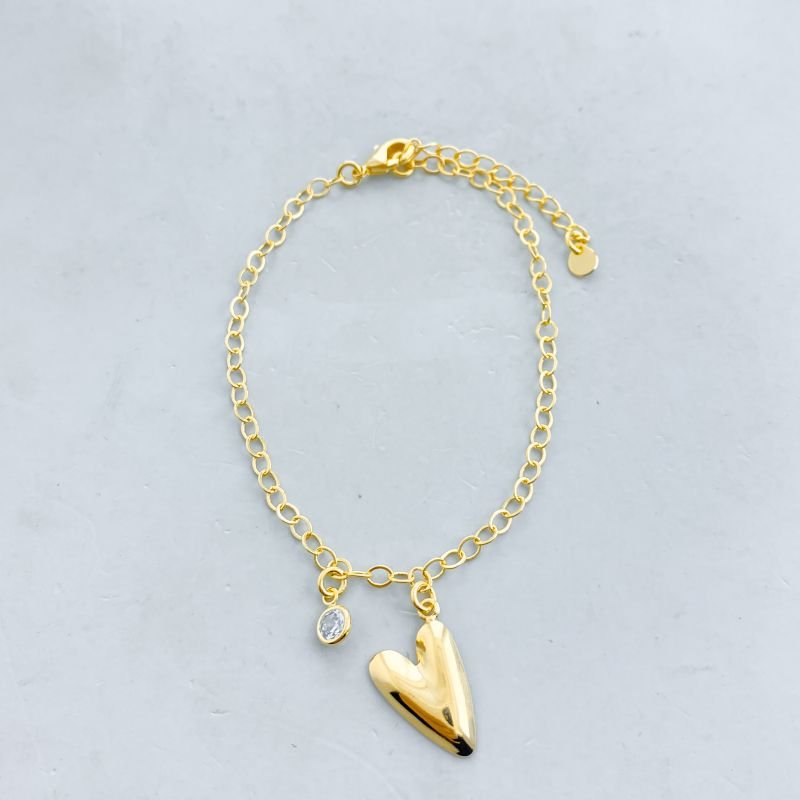 Pulseira Semijoia Delicada Lisa Coração Pontudo com 1 Zircônia