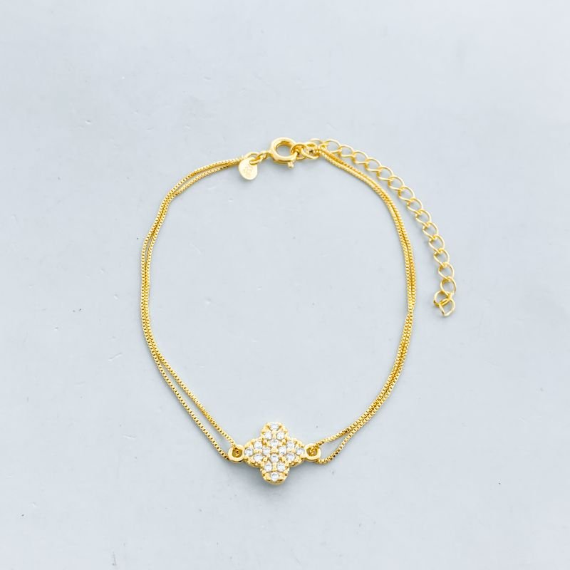 Pulseira Semijoia Dupla Trevo Cravejado Delicada