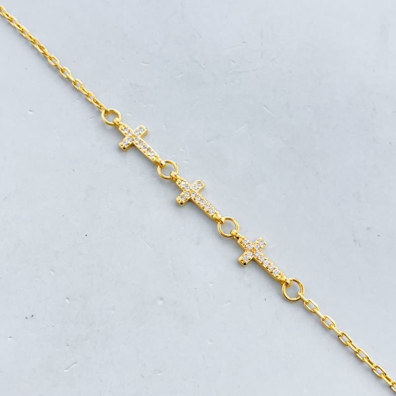Pulseira Semijoia Elos Cartier 3 Cruz Cravejada Delicada