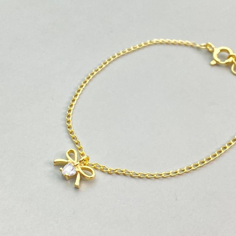Pulseira Semijoia Laço Vazado Zircônia Coração Delicado