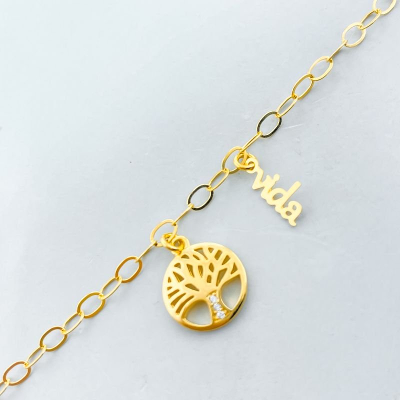 Pulseira Semijoia Lisa Árvore da Vida Nome Vida