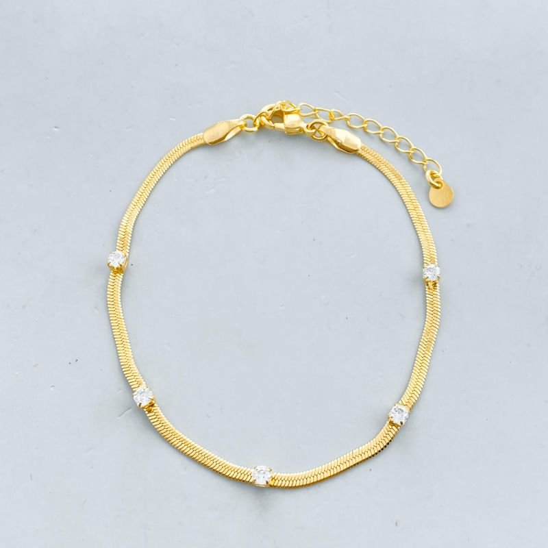 Pulseira Semijoia Malha com 5 Pedrinhas Fina
