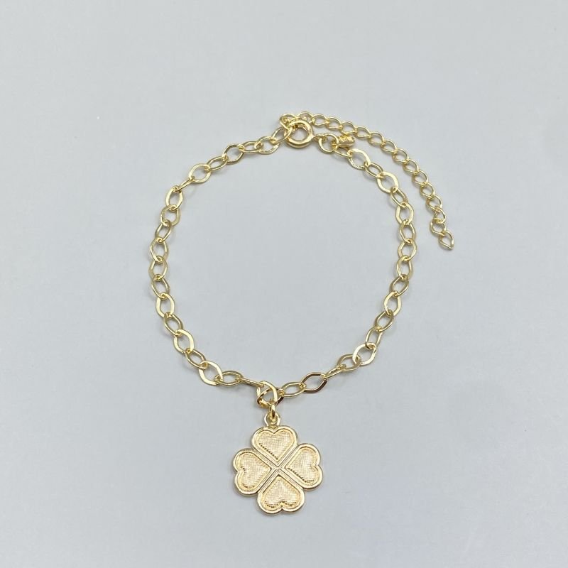 Pulseira Semijoia Trevo Craquelado Elos Ovais Delicado