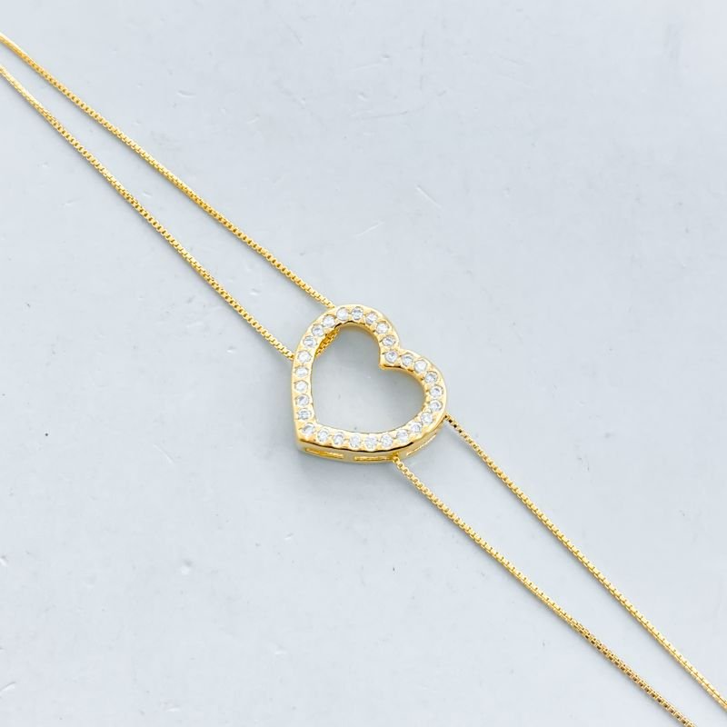Pulseira Semijoia Vazado Coração Vazado Cravejado