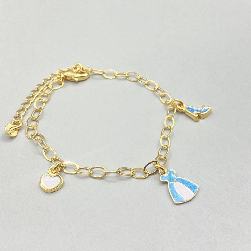 Pulseira Semijoia Vestido Sapatinho e Coração Resinados