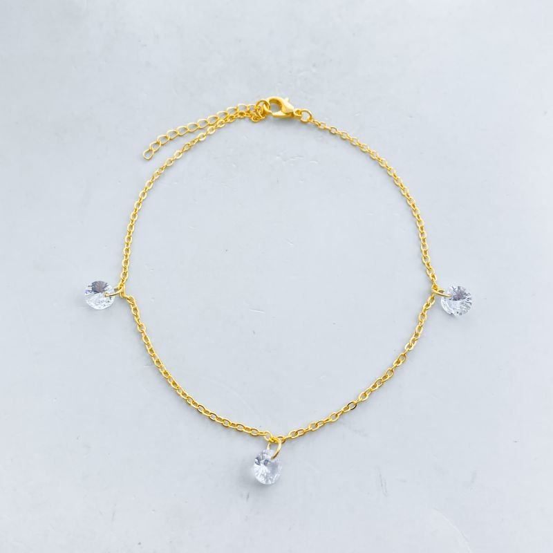 Tornozeleira Bijuteria Delicada com 3 Pedras