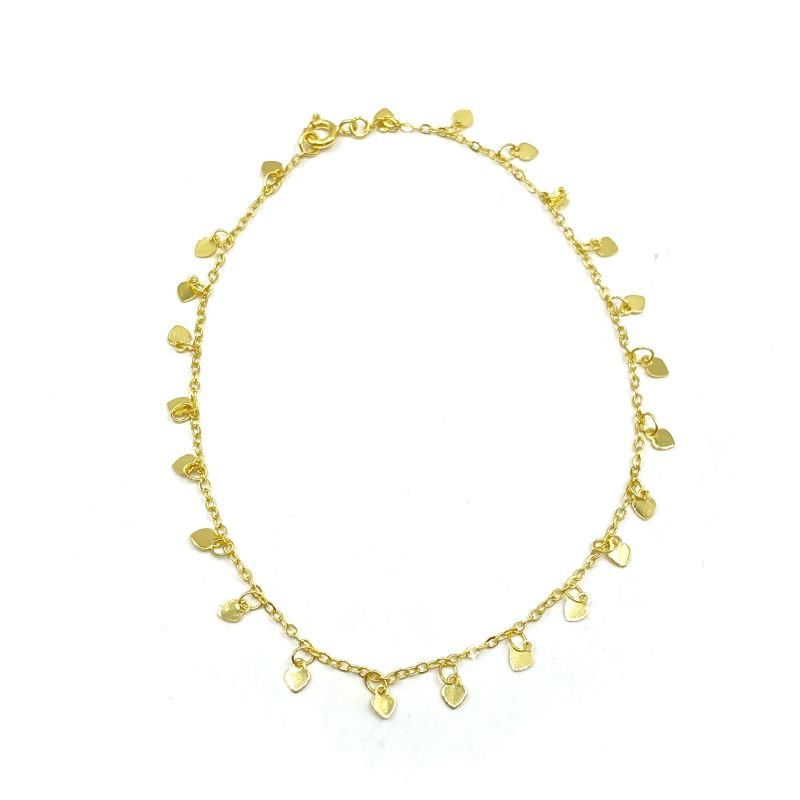 Tornozeleira Folheado Vários Corações Lisos